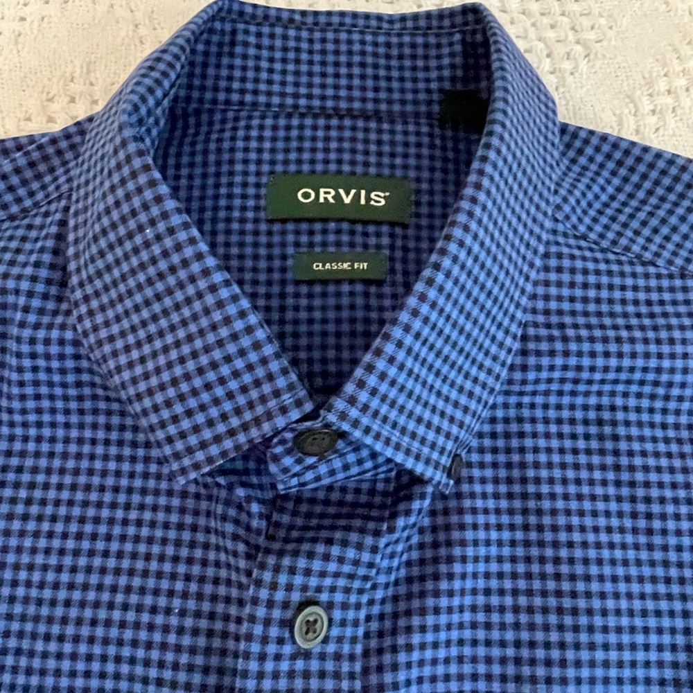 NWOT Orvis Men's Blue Checkered Shirt - Picture 5 of 7